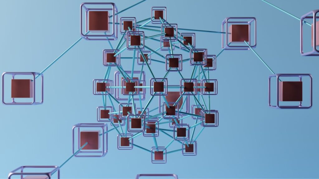 Network diagram showing interconnected nodes representing backlink connections and link building strategy for SEO