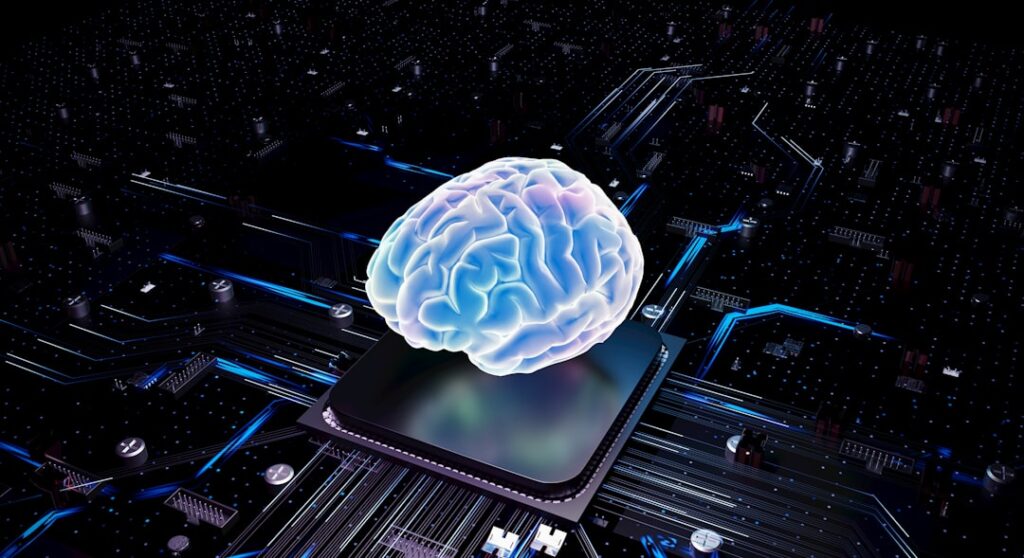 Digital brain on computer processor representing artificial intelligence and automation technology