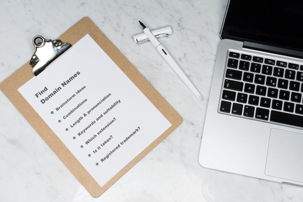 Professional workspace with checklist and laptop for content audit process