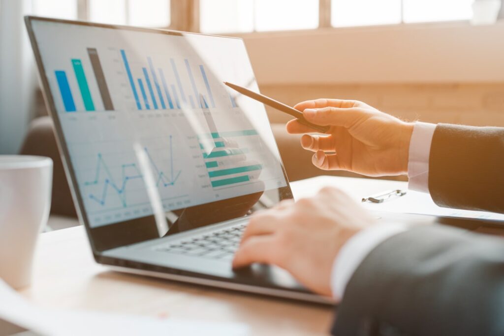 Business professional analyzing financial data and charts on laptop for cost comparison