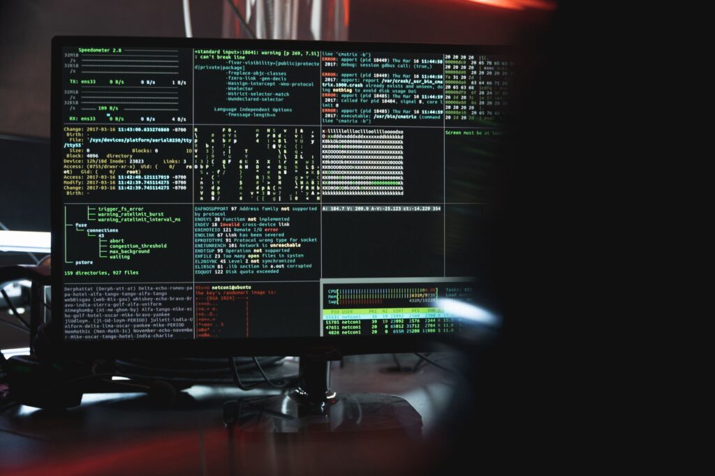 Computer monitor displaying terminal output and command line data in green text, representing curl command execution for WordPress REST API debugging