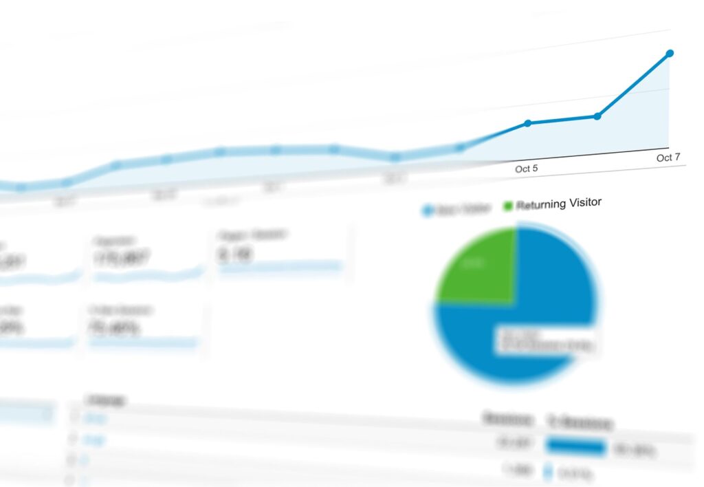 Website analytics dashboard showing traffic growth chart and visitor data, representing Google Search Console performance reporting