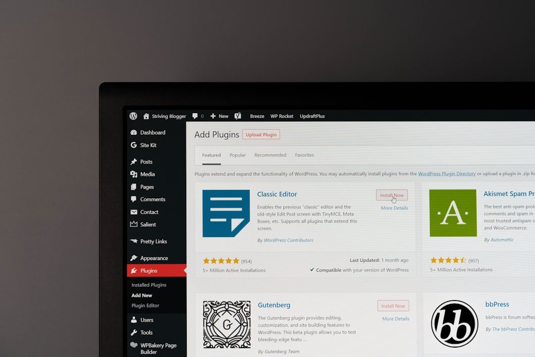 WordPress Add Plugins admin screen showing plugin directory listings