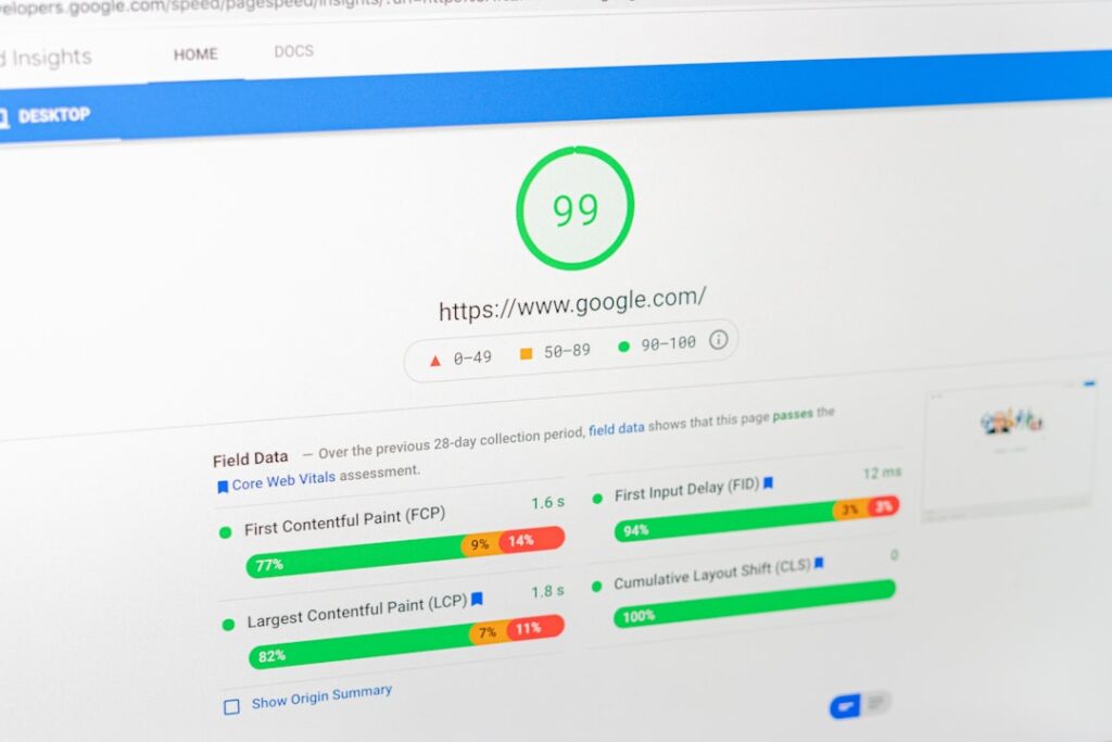 Google PageSpeed Insights analytics screen representing SEO keyword research and SERP analysis tools