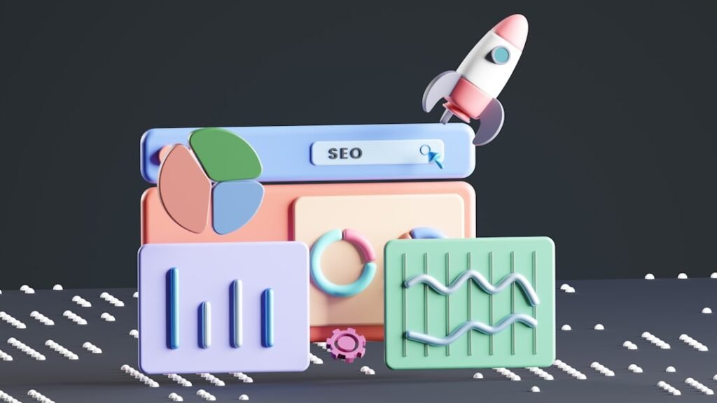 3D graphic of SEO analytics charts and search interface illustrating plugin feature and pricing comparison
