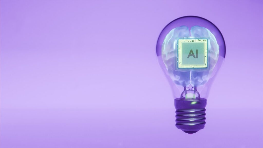 Conceptual render of an AI processor chip inside a glowing lightbulb, representing AI-powered SEO automation